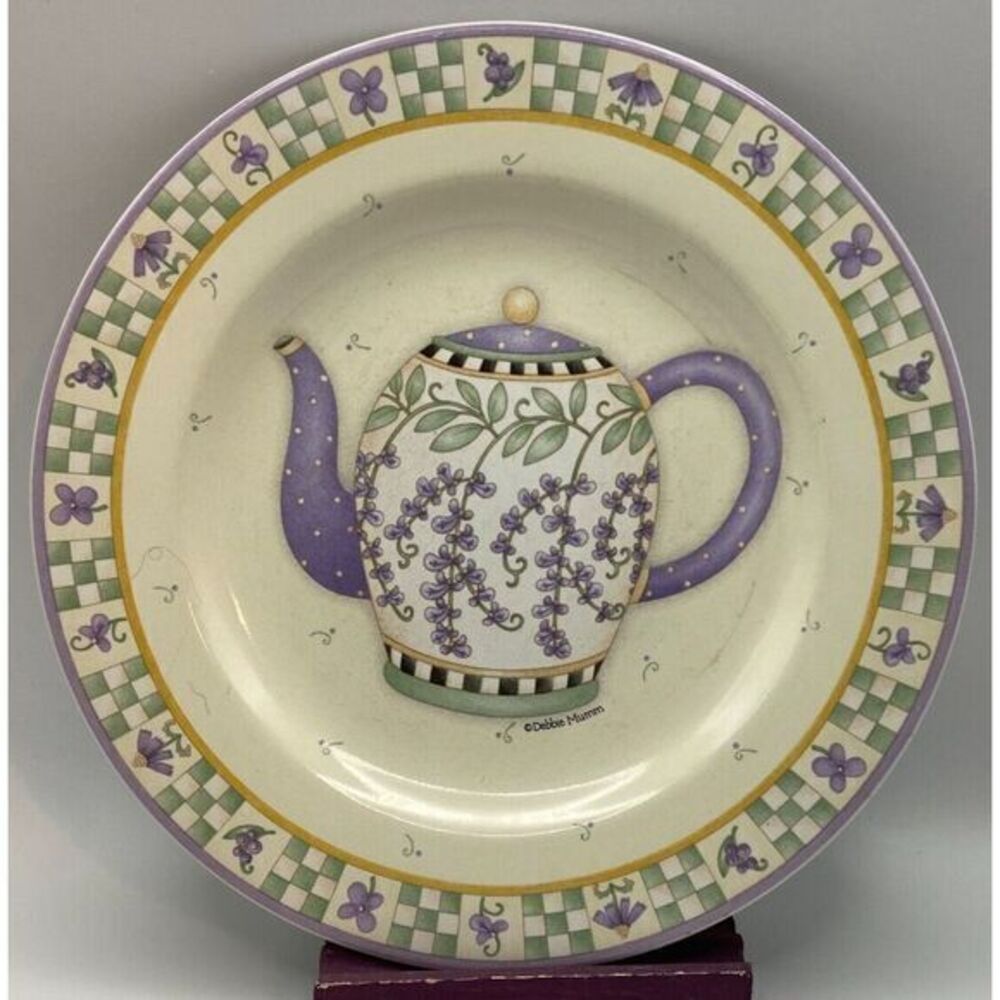 Debbie Mumm Sakura Lavender Tea Garden Salad‎ Plate Teapot Purple Flowers Oneida